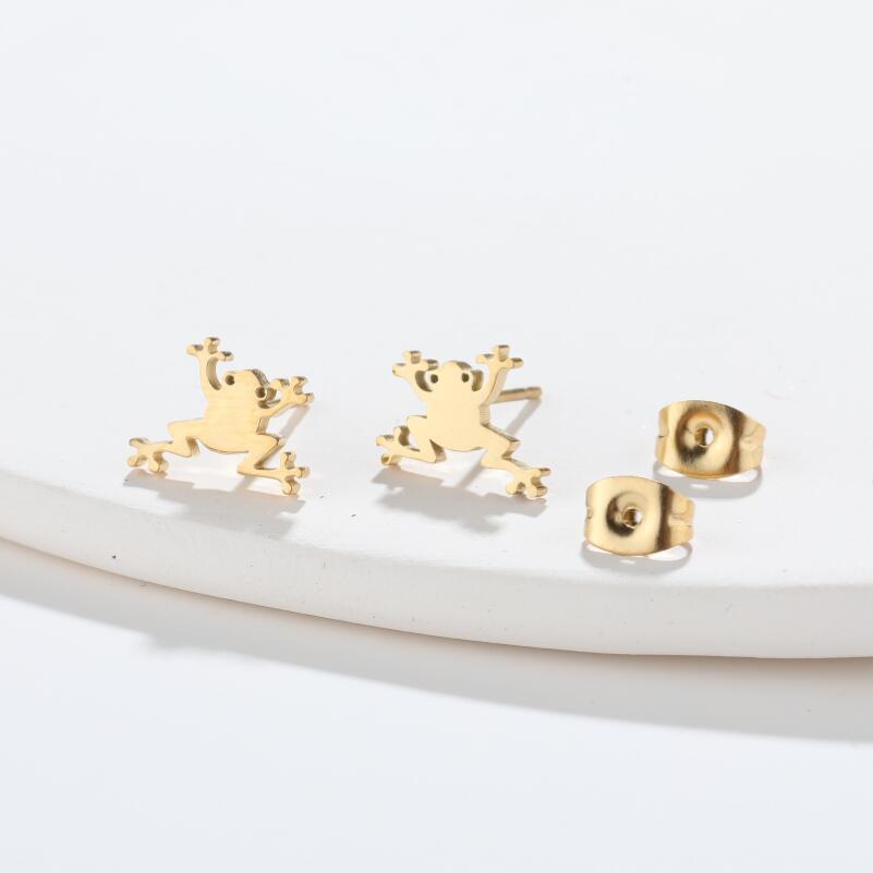 Daily Occasion 304 Stainless Steel Material PVD Coated 18K Gold Real Gold Plated Frog 304 Stainless Steel Fashion Waterproof Non Tarnish Ear Studs