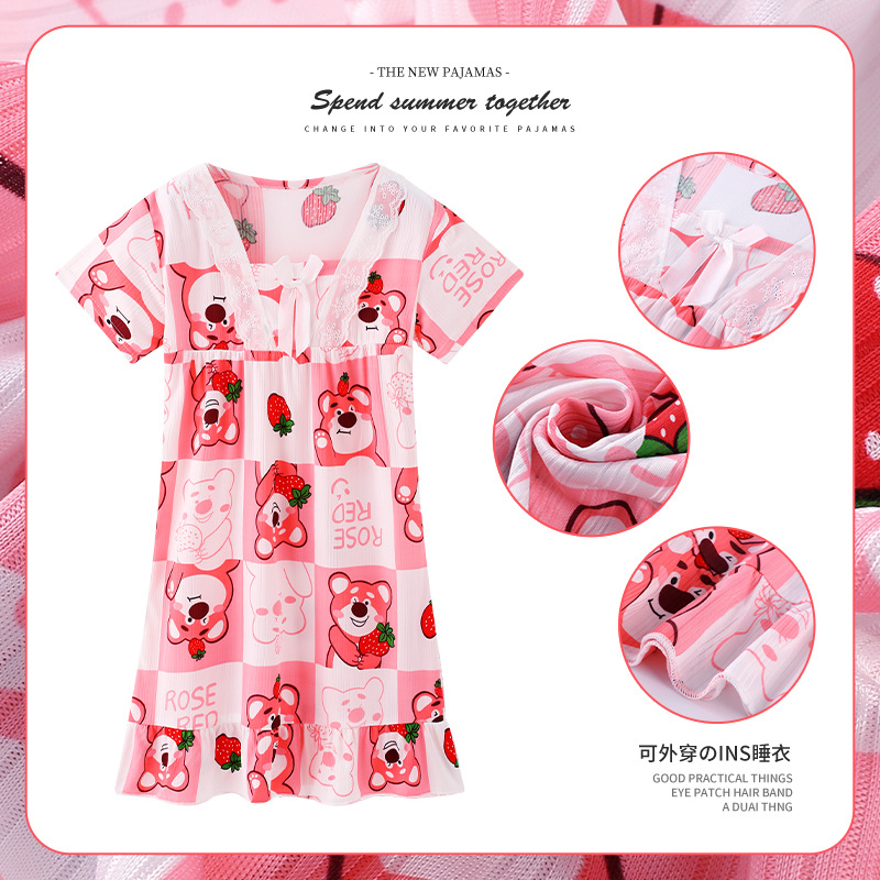 Pijama infantil princesa viento de verano nuevo pijama de niñas manga corta jade Gui vestido de dibujos animados ropa para el hogar