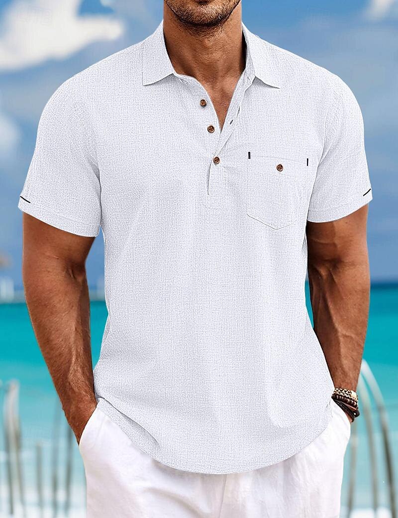 Men's Shirt Amoi Shirt Men's Lapel Single Pocket Short Sleeve Shirt image 6