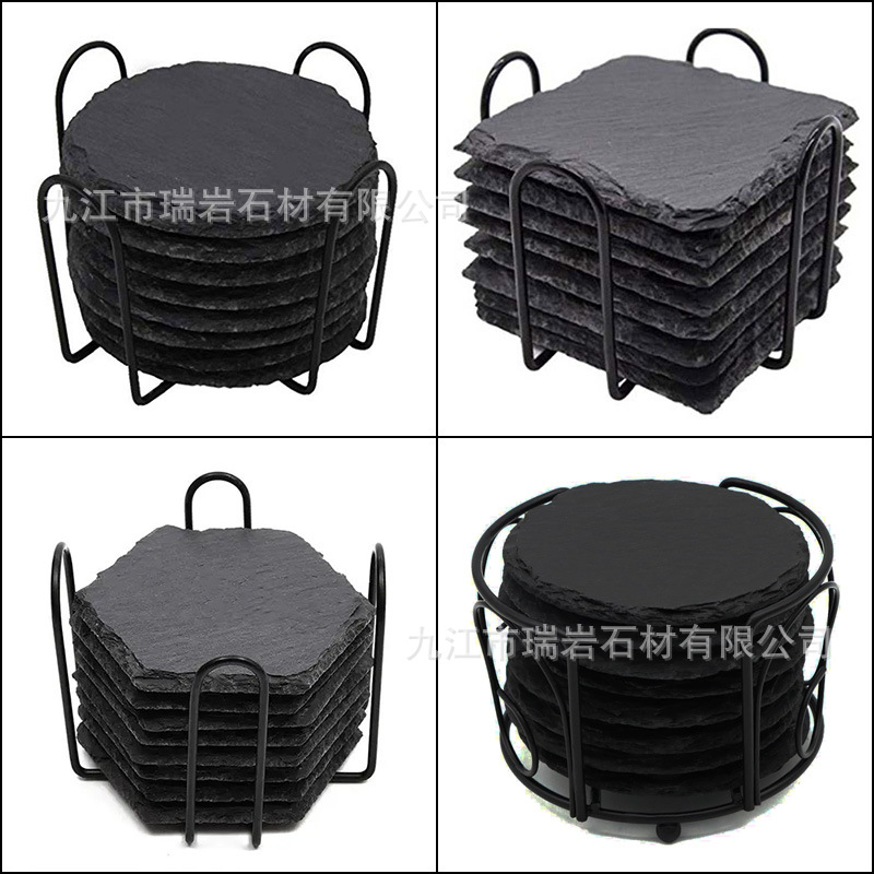 Mayorista conjunto negro pizarra taza bar de whisky taza de piedra natural aislamiento taza de piedra con soporte