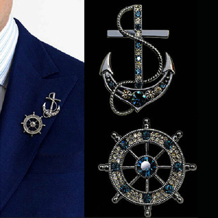 British retro high-end men's rudder brooch suit corsage clothing decorations manufacturers cross-border supply