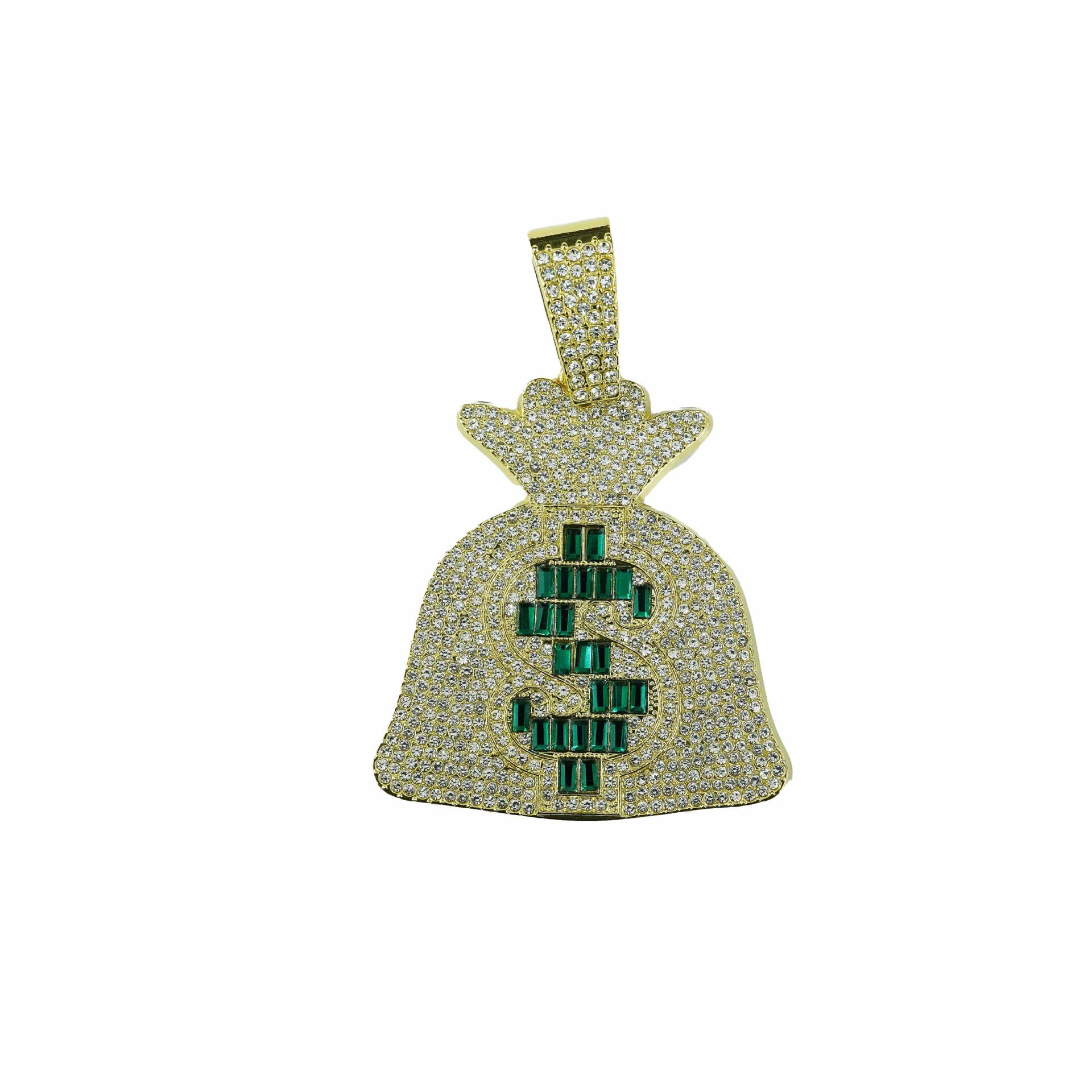 Collar con colgante de bolsa de dinero estilo hip-hop creativo europeo y americano, collar cubano unisex de doble capa con diamantes, personalizable. image 12