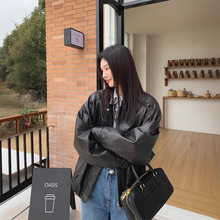 |街头画报|新款羊皮机车夹克皮衣外套女春