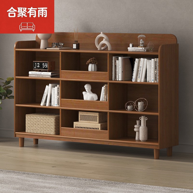 Bookshelf Solid Wood Storage Rack Floor-Standing Living Room Bookcase Household Multi-Layer Storage Simple Children's Storage Cabinet Combination Student