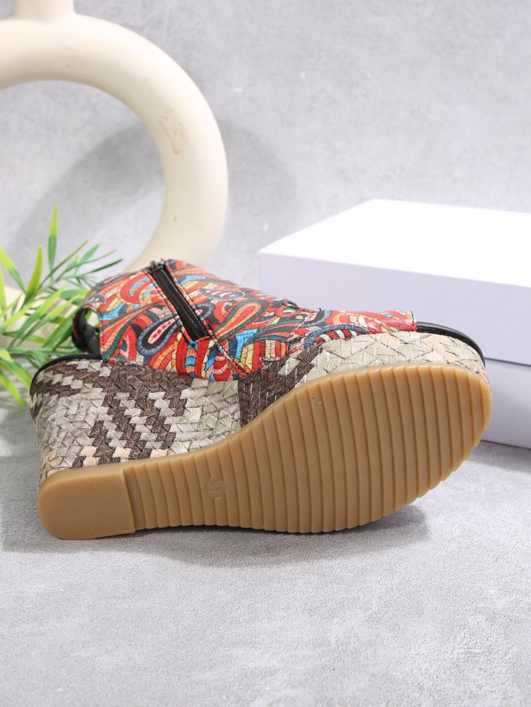 cross-border foreign trade plus size european and american wedge 2025 summer new tassel high heel peep toe platform muffin leopard print sandals women undefined