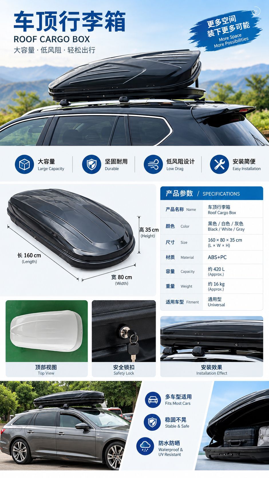 Universal Car Roof Box, Ultra-Thin Large-Capacity Luggage Box for Cars, Sedans, Suvs, and Off-Road Vehicles
