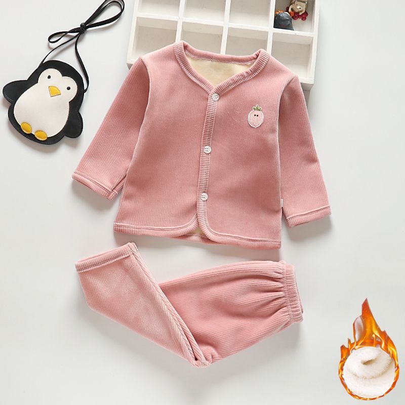保暖衣婴儿儿童加厚保暖宝宝套装幼儿宝宝0-1-2岁加绒套装条绒|ms