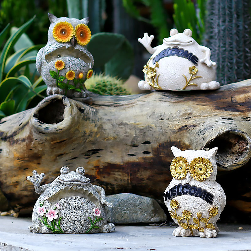 Lámpara solar decoración búho Rana al aire libre jardín césped creativo artesanía decoración resina decoración paisaje