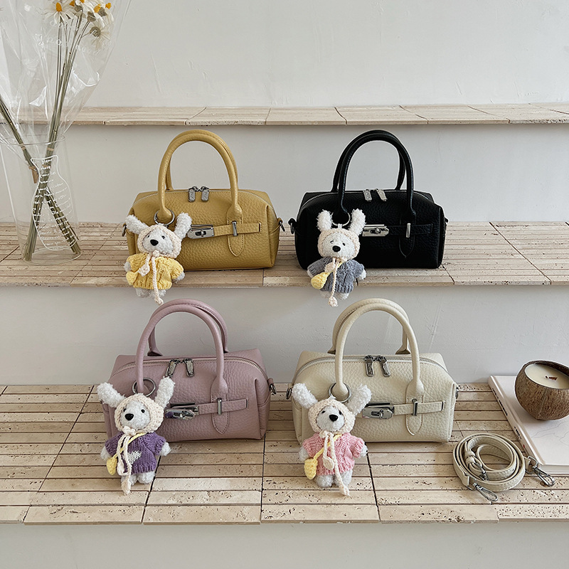 2026 New Niche Design Boston Bag For Women Luxury Feel Plush Rabbit Pendant Large Capacity Shoulder Commuter Bag - Thumbnail 2