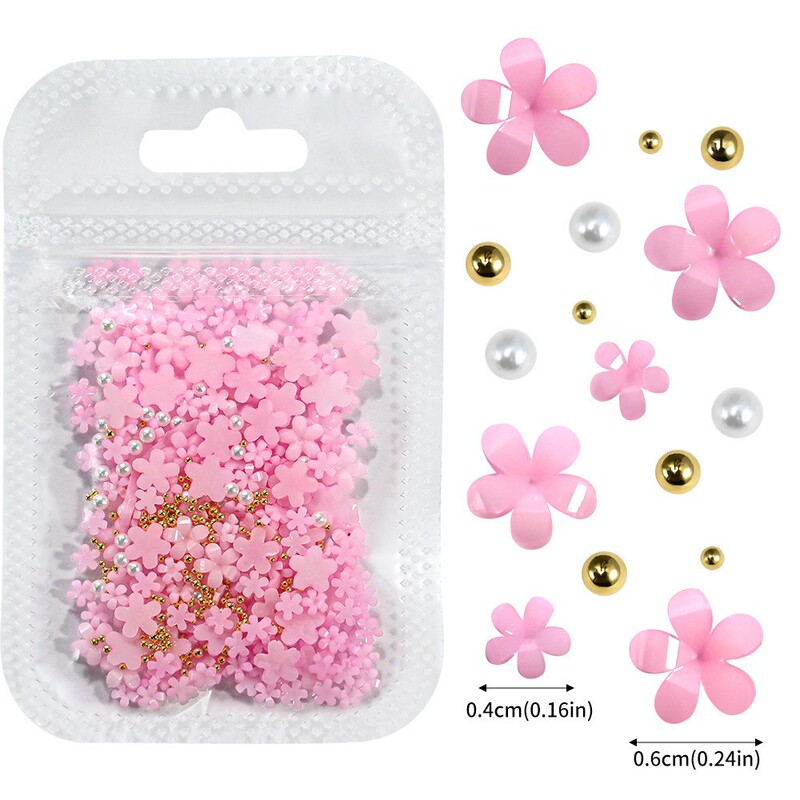 200 Nail Art Five-Petal Flower Ornaments Bagged White Pink Acrylic Flower Ornaments with Gold and Silver Beads Resin Flowers 200 Nail Art Five-Petal Flower Ornaments Bagged White Pink Acrylic Flower Ornaments with Gold and Silver Beads Resin Flowers