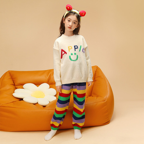Children's Pajamas  Winter New Boy Set Girl Set Cute Long Sleeve Long Pants Homecoming Two Piece Set