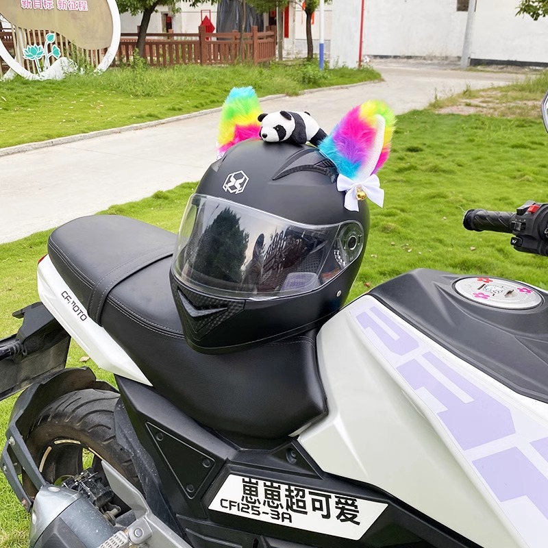 Cute Plush Colorful Cat Ear Helmet Decoration Motorcycle Electric Car Helmet Universal Detachable