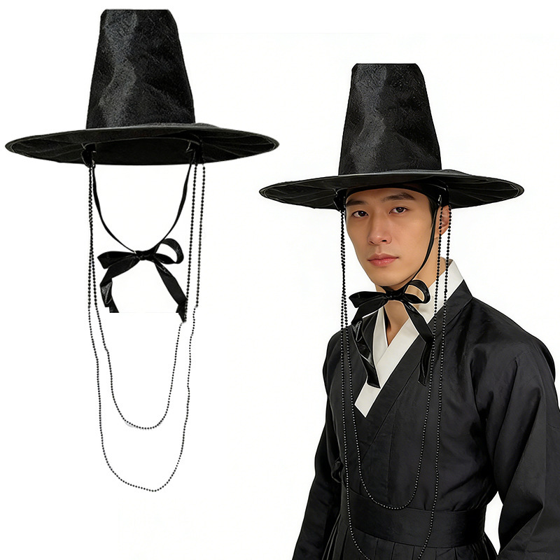 Ancient Style Black Hat, Korean Flat-Top High Hat, Ming Dynasty Ancient Official Hat, Korean Stage Performance Hat