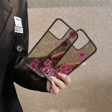 透黑色亚克力流沙壳滑片发财适用iPhone16promax苹果15防摔手机壳