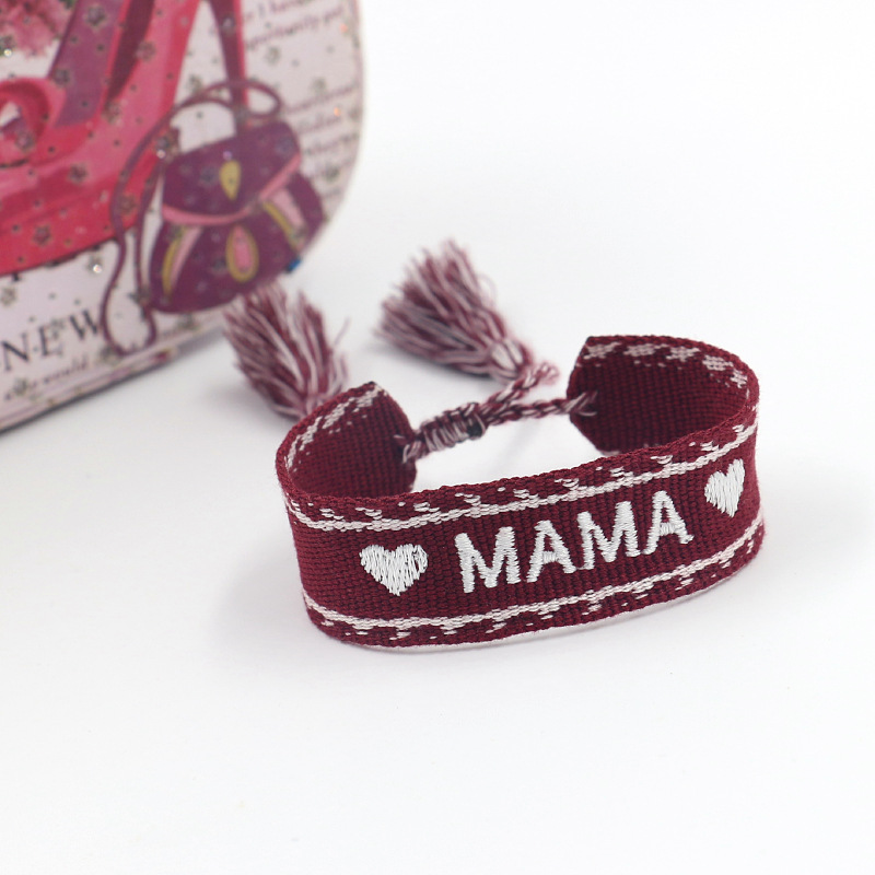 Europese En Amerikaanse Sieraden Moederdag Cadeau Etnische Stijl Borduurwerk Mama Lint Kwastje Geweven Vriendschapsarmband display picture 4