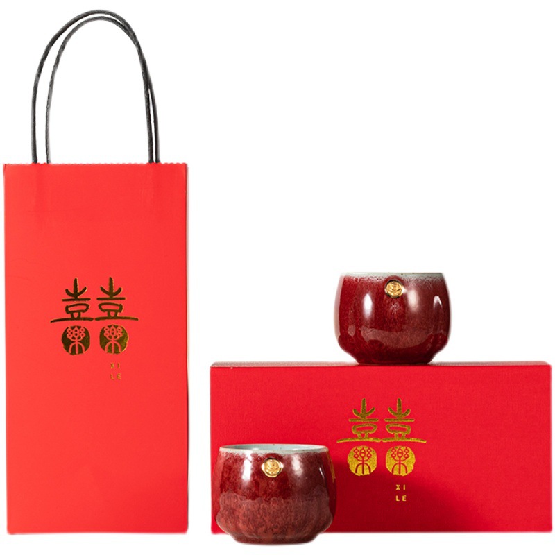 Suministros DE BODA rojo boda pareja taza cerámica Kung Fu taza de té pareja maestro taza hombres y mujeres par taza caja de regalo taza de té