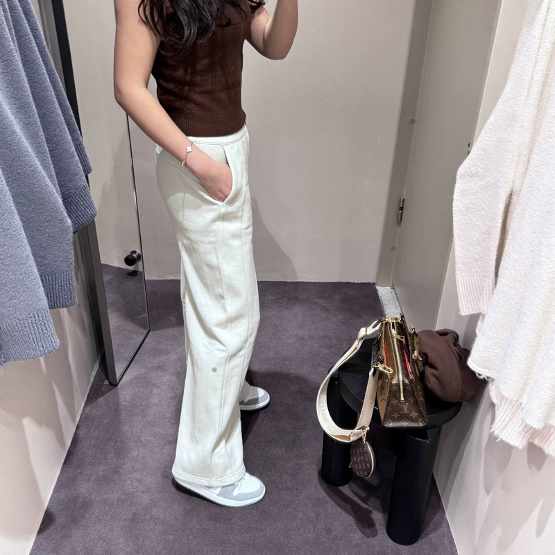 Lulu Style Scuba Yoga Wide-Leg Pants for Women, Autumn and Winter Fleece-Lined, Warm High-Waisted Drawstring Sports Casual Straight Pants