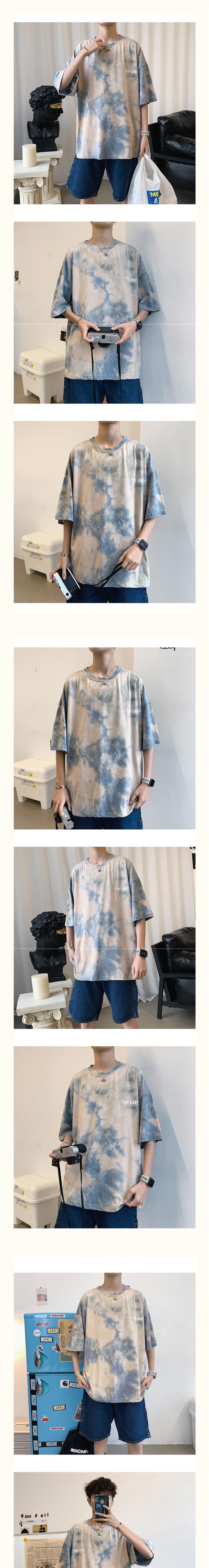Japanese-style tie-dyed men's short-sleeved five-quarter and half-sleeved T-shirts, gradient color trendy brand ins couple loose T-shirts, tops and hoodies are available for selection pic 2
