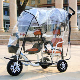 双座三轮婴儿车雨罩双胞胎车防风保暖罩防尘防雨前后座婴儿车雨罩