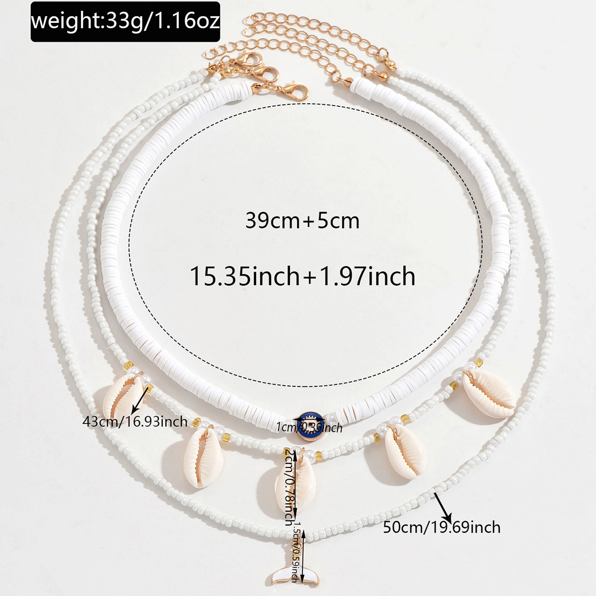 Colar em camadas estilo boho com pingente de coração e concha_voghion.com