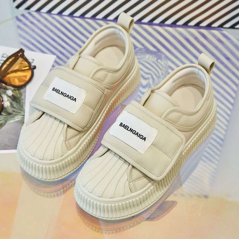 同款赵露思饼干鞋女2025春厚底魔术贴韩版百搭贝壳头休闲运动面包