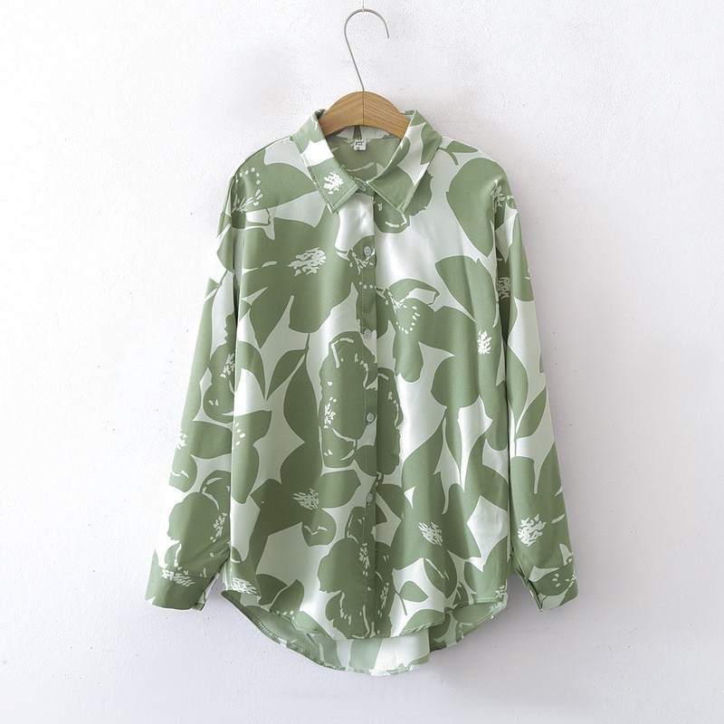 European and American style women's new flower printed loose lapel long sleeve fashion shirt European and American style women's new flower printed loose lapel long sleeve fashion shirt