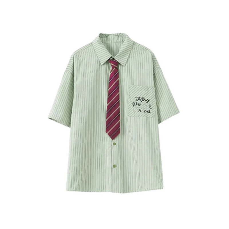 녹색 줄무늬 셔츠#단품[프리 타이]