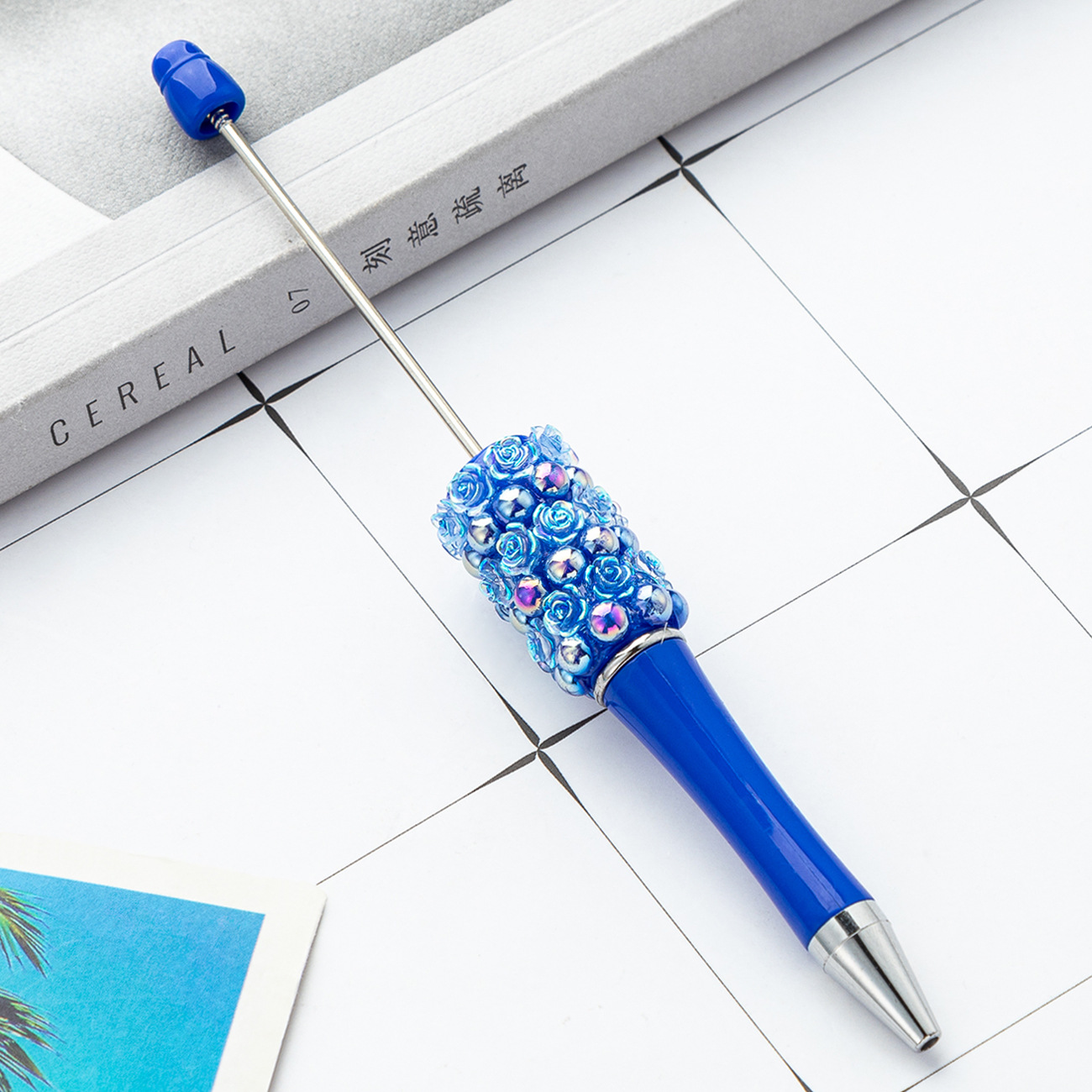 Nueva rosa diy bolígrafo de cuentas de flor creativo pegado a mano bolígrafo de cuentas multicolor bolígrafo de regalo publicitario