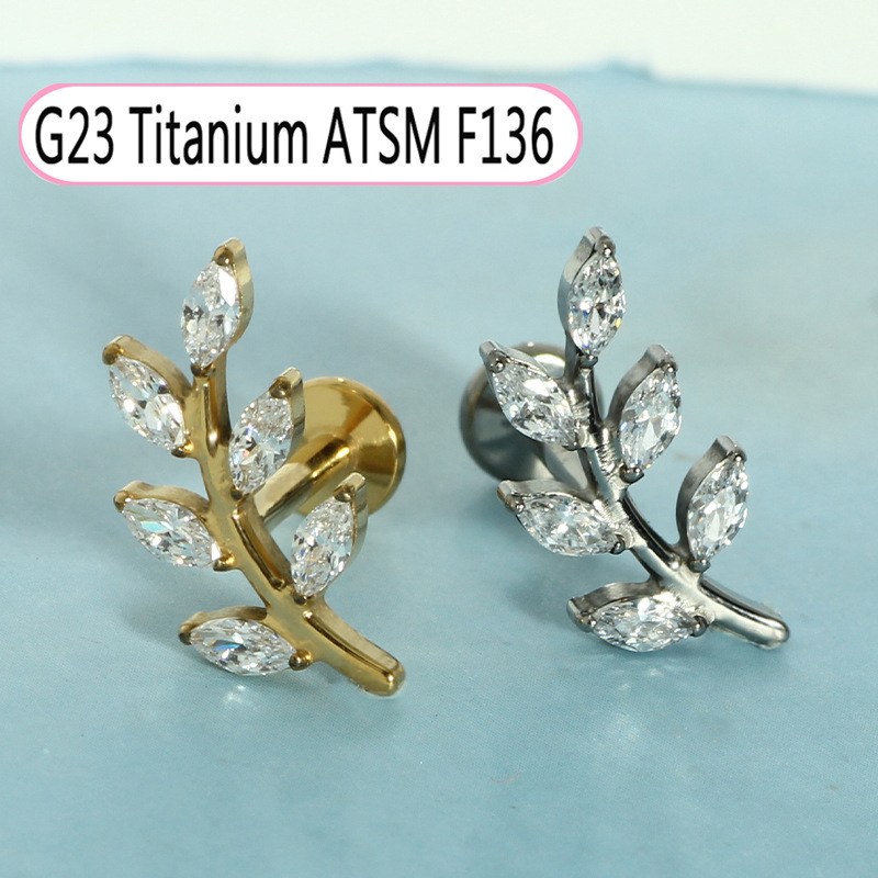 G23 Titanium Piercing Lip Stud Zircon 1.2mm 10mm Cochlear Ear Bone Nail Single Sale detail image 10
