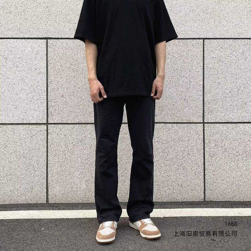 Cleanfit Black Versatile Jeans for Men, High Street American Vibe, Slimming Pants, High-Waisted Straight-Leg Flared Pants