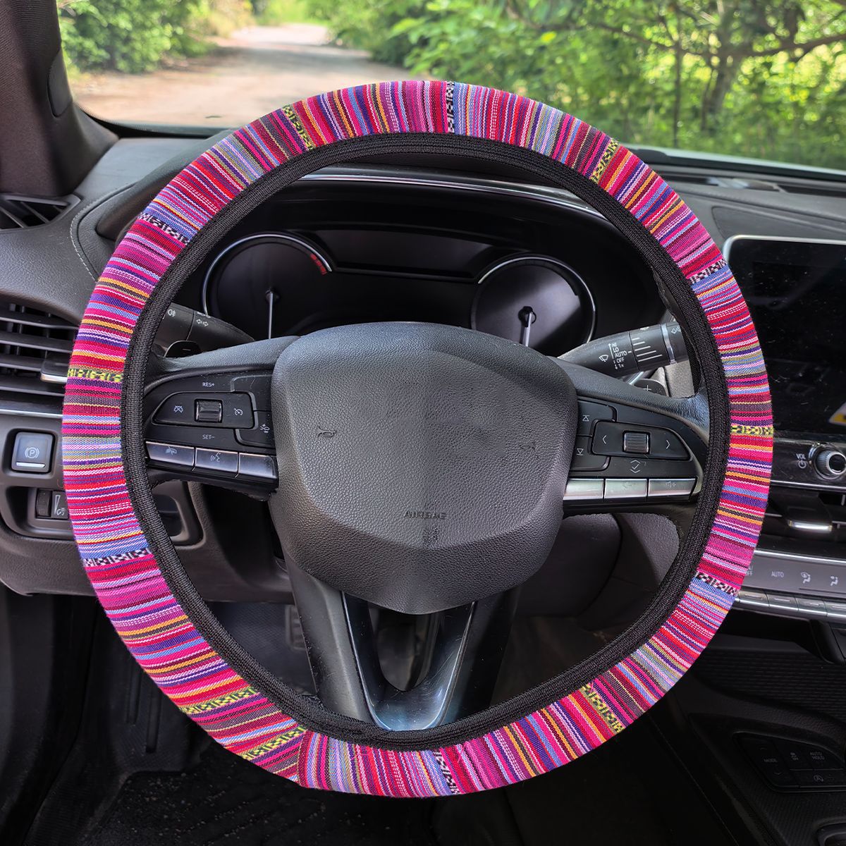Ethnic-style linen car steering wheel cover without inner ring, elastic strap handle cover, AliExpress cross-border Amazon