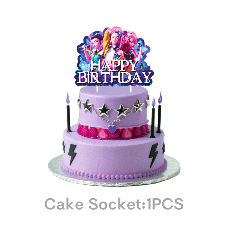 K-POP蓝色猎魔女团主题餐具纸盘纸杯桌布拉旗生日派对布置用品|undefined