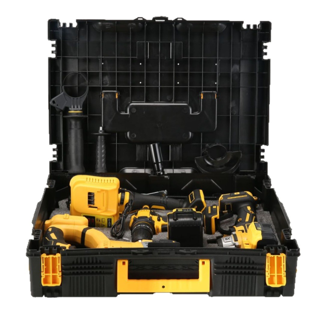 Al por mayor transfronterizo 4 piezas de herramientas eléctricas 4 piezas de litio taladro eléctrico martillo eléctrico molino de ángulo llave eléctrica