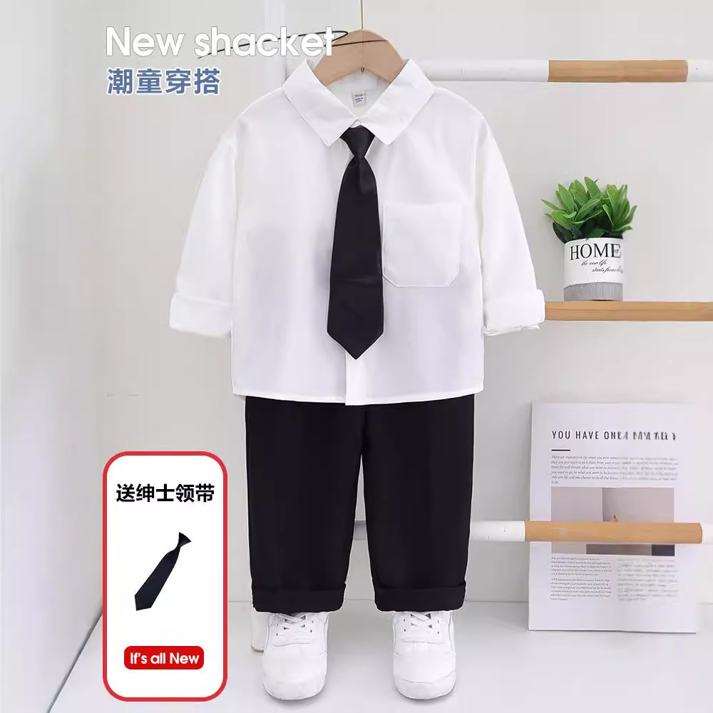 男の子用シャツ 2025春秋新作 トレンド キッズカジュアルトップス 男の子用ハンサムシャツ 子供用白シャツ