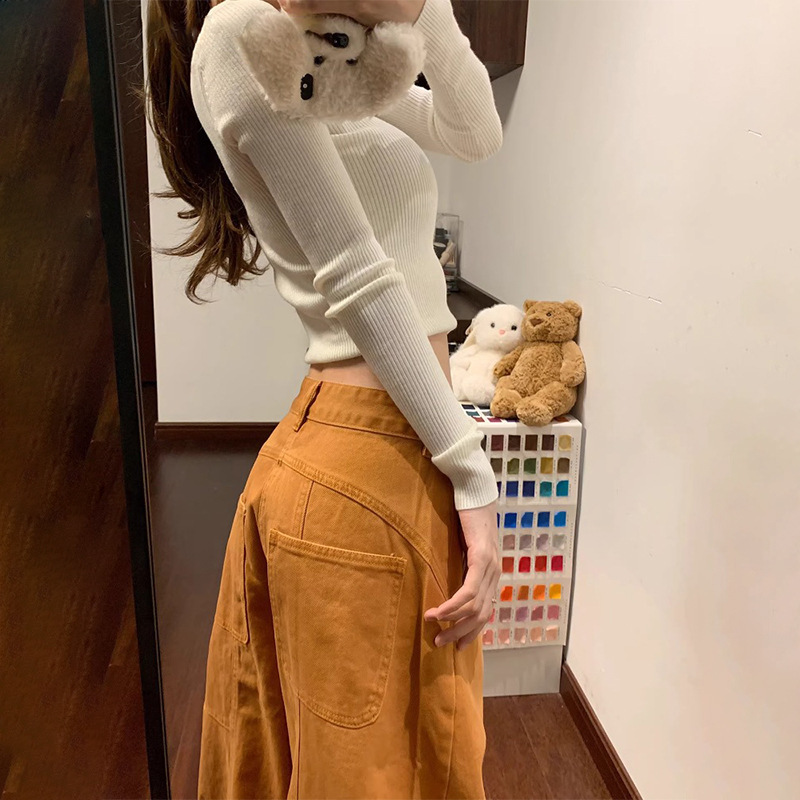 Orange Wide-Leg Jeans for Women 2026 Spring/Summer New Style Hot Girl High-Waisted Slimming Drapey Floor-Length Cargo Pants Orange Wide-Leg Jeans for Women 2026 Spring/Summer New Style Hot Girl High-Waisted Slimming Drapey Floor-Length Cargo Pants