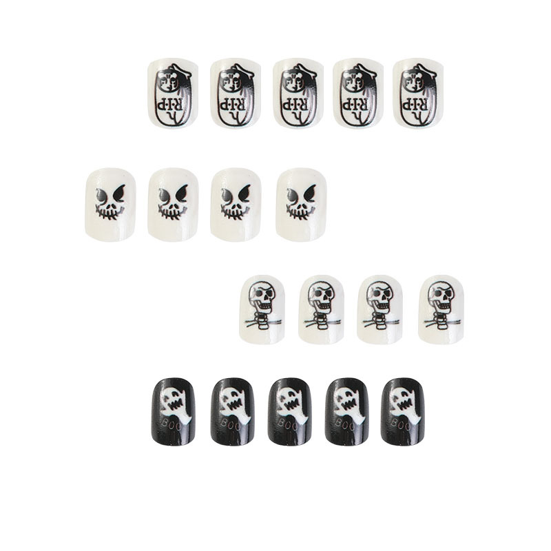 Use uñas al por mayor Halloween esmalte manicure fantasma blanco calavera de diamante ondulado manicure pieza de manicure productos terminados