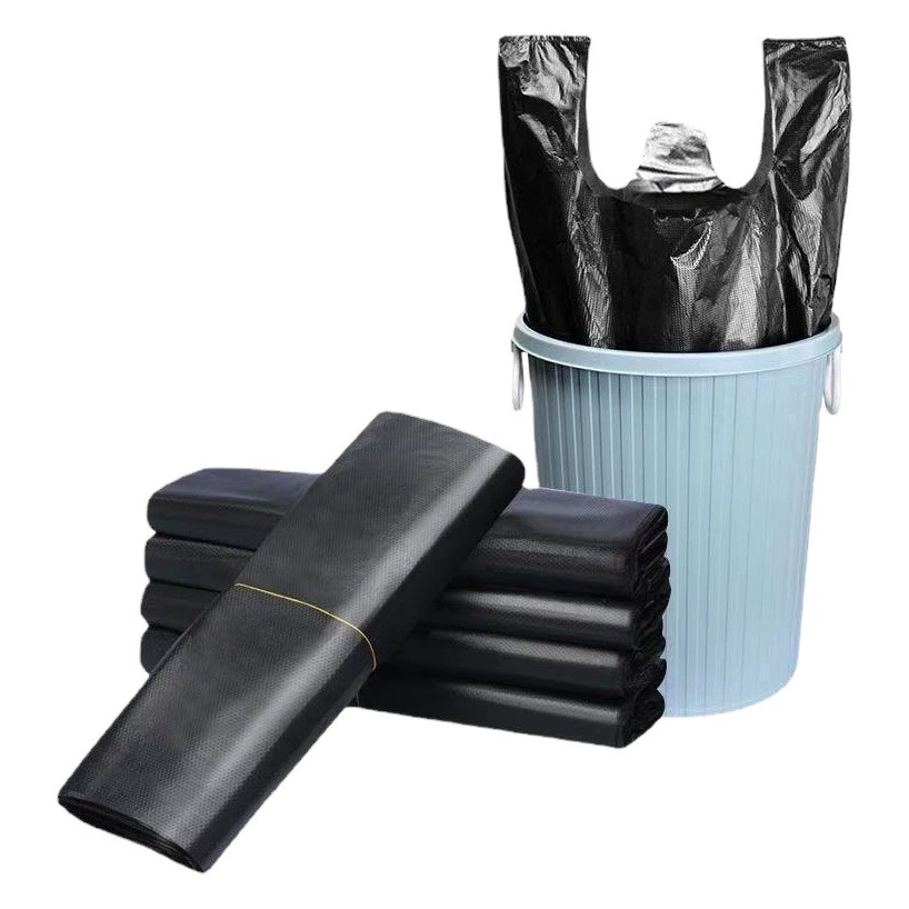 Пакеты для мусора бытовые, одноразовые, утолщенные, черные, в форме жилета, для кухни, оптовая экономичная упаковка.