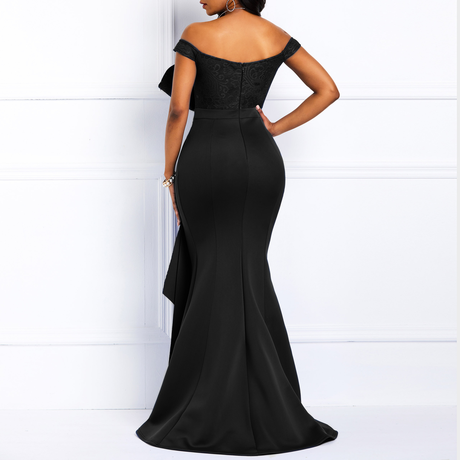 Elegante vestito da sera donna per ballo con perline e pizzo_voghion.com