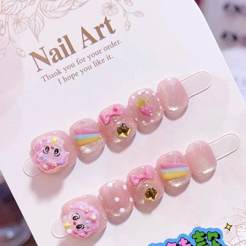 [Children's Wearable Nails] Three-Dimensional Bow My Little Pony Short-Style Nail Stickers Purely Handmade