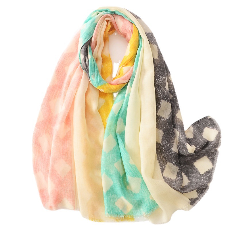 Bufanda a cuadros de color japonés nuevo color a juego primavera y verano chal Delgado bufanda de protección solar de viaje bufanda de algodón y lino para mujeres