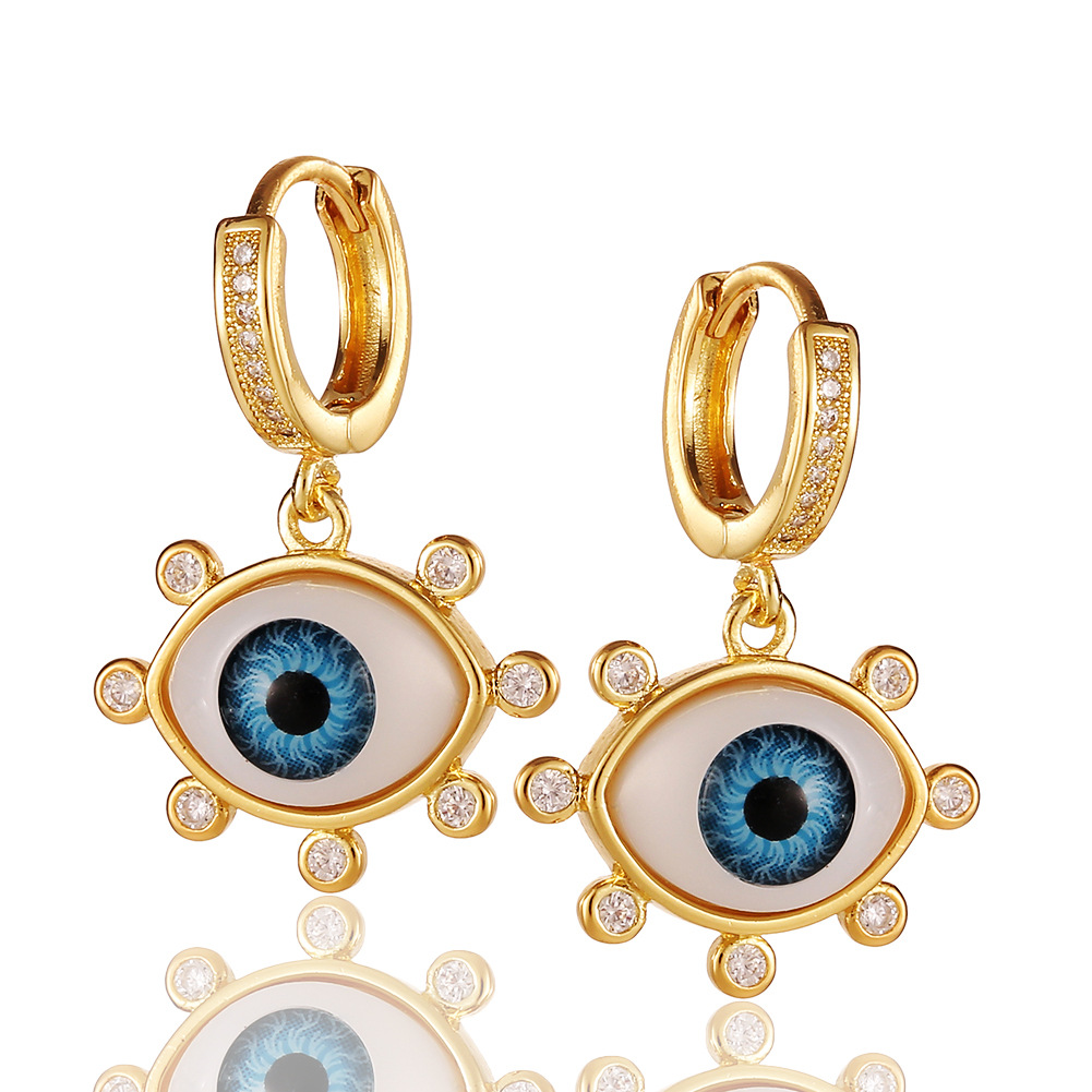 hip-hop evil eye pendant copper earrings