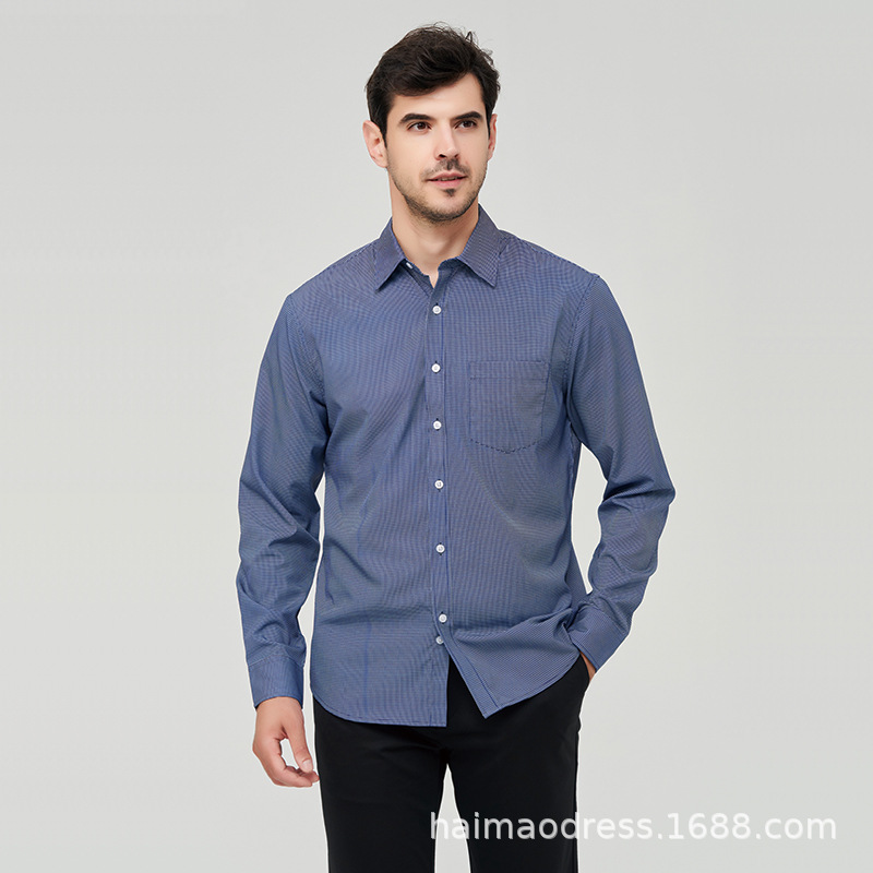 Camisa informal con estampado de cuadros finos para hombre, camisa ligera de manga larga estilo Hong Kong, popular de Amazon, otoño