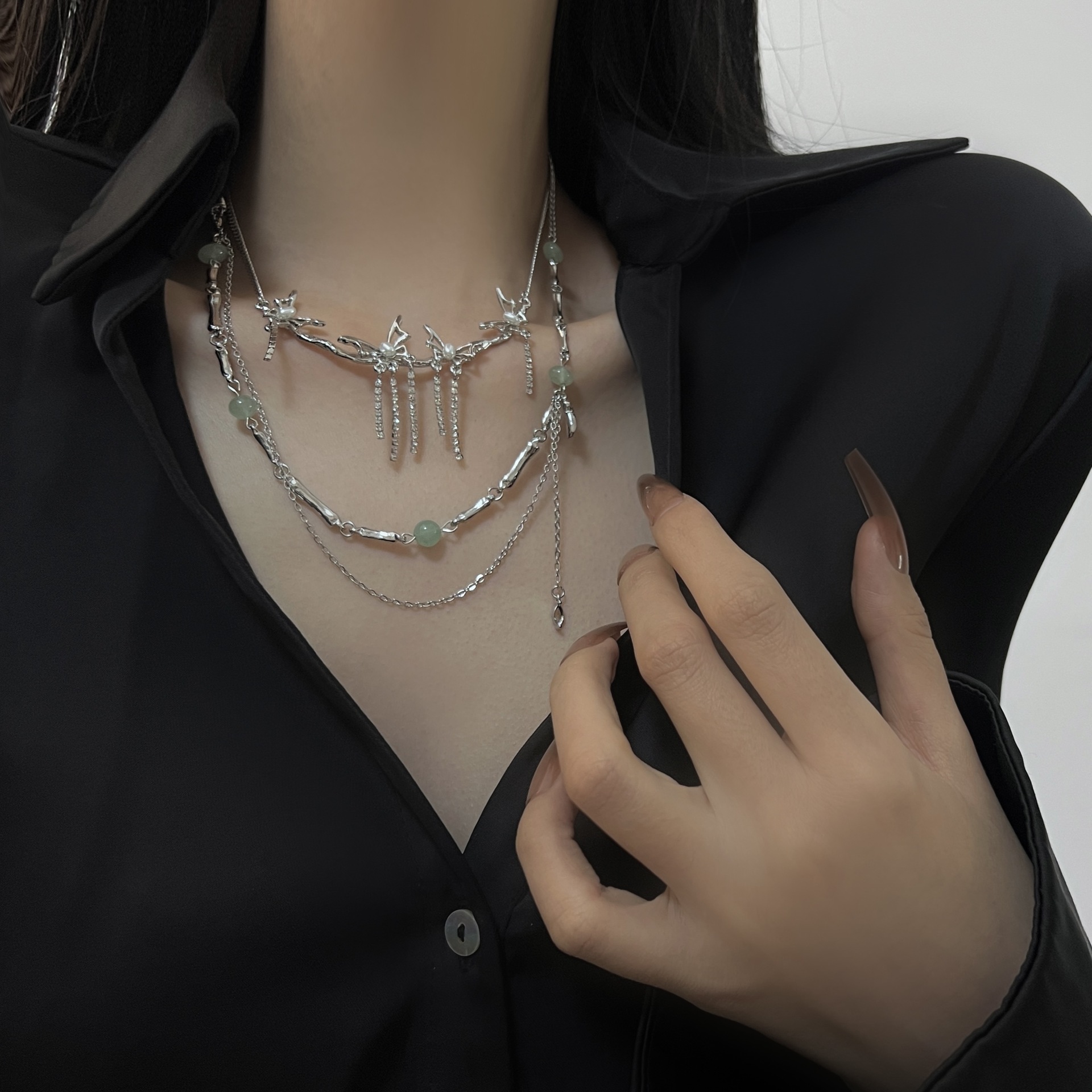 1 Stück Mode Wassertropfen Schmetterling Legierung Inlay Künstliche Perlen Frau Halskette display picture 4