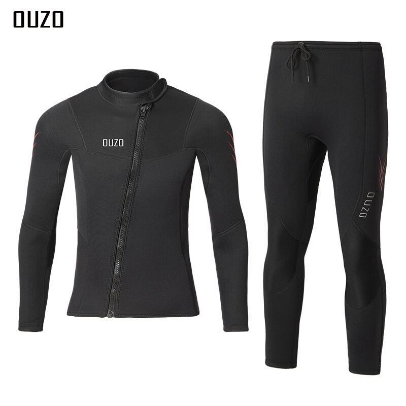3mm Diving Suit Ouzo Men's and Women's Two-Piece Diving Suit Cold-Proof Warm Top and Pants for Snorkeling, Surfing, and Winter Swimming