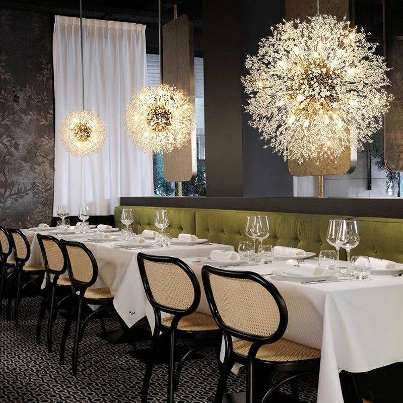 Nordic-style creative dandelion pendant lights, modern and minimalist dining room lighting, warm and romantic living room and master bedroom crystal chandeliers
