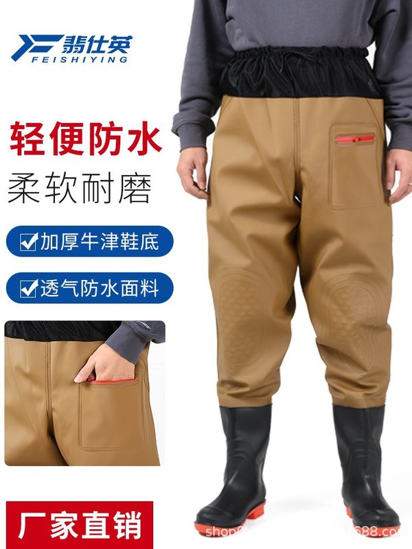 腰までの長さの厚みのある耐摩耗性ハーフスーツ、防水性の釣り用全身通気性ワンピースウェーディングレインブーツとレインパンツ|undefined