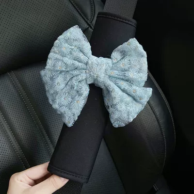 Celebrity Car Interior Accessories — Seat belt shoulder pad - linen-shoulder-pads-daisy-blue