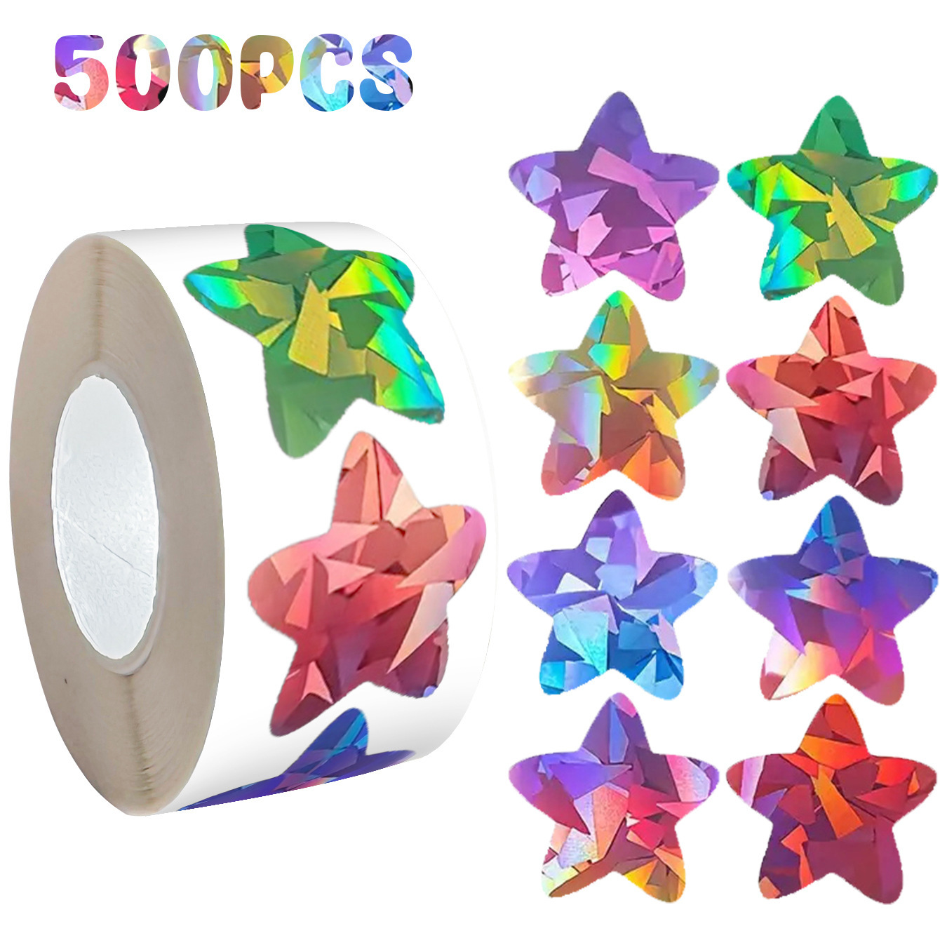 Cross-Border Popular Five-Pointed Star Laser Decorative Stickers 500 Stickers/Roll Wholesale in Stock