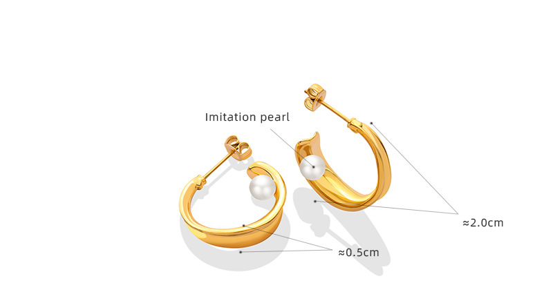 French Style C Shape Plating Titanium Steel Pearl Earrings display picture 1