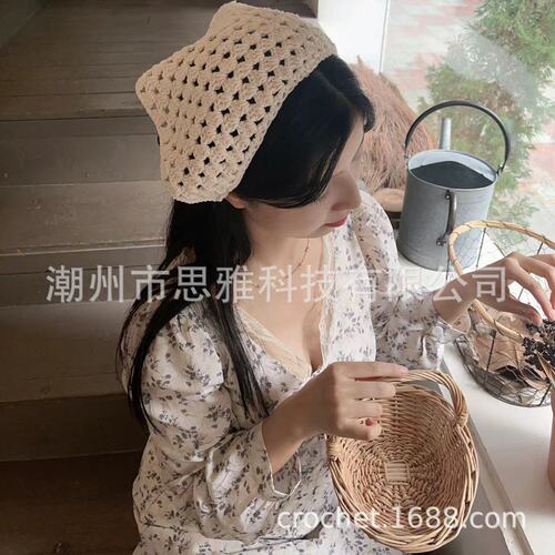 New Colorful Ethnic Hand Crochet Wide-Brim Hair Band for Women, Retro Farmhouse Style Hair Tying Band and Head Scarf Hat